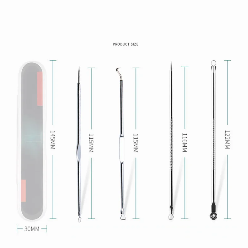 Stainless Steel Silver 4pcs Blackhead Comedone Acne Pimple Blemish Extractor Remover Tool For Face Skin Care | Красота и здоровье