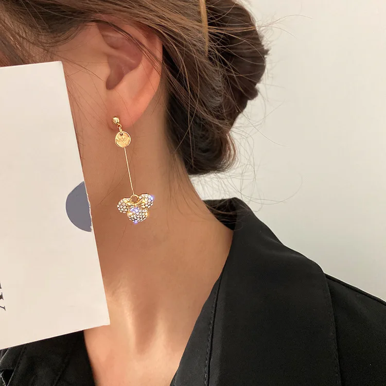 Серьги из серебра 925 пробы с бриллиантами и бантом микки-Маусом милые