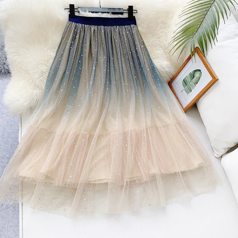 LANMREM Spring And Summer Fashion Trend New Women High Elastic Loose Waist Gradient Star Skirt TC031
