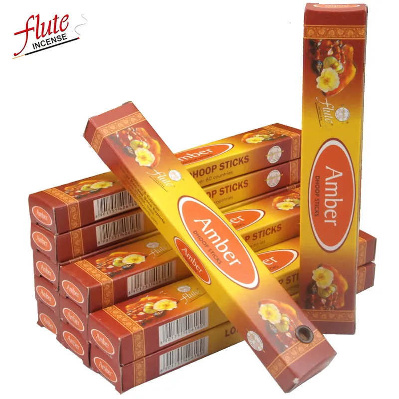 Amber Флейта 120 палочек/упаковка фиолетовый аромат ящик ладан(Dhoop) из индийского природного ручной ароматический саше для антисептика - Аромат: Amber