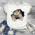 Женская футболка с коротким рукавом, полосатая Повседневная футболка с 3D-принтом кота и животных, одежда для женщин