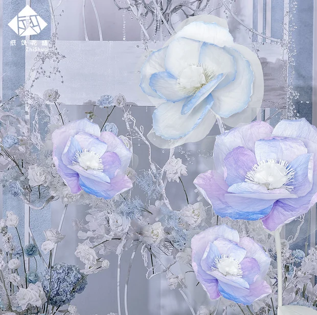 

High end large wedding road guide paper flowers wedding scene layout road guide stage decoration three-dimensional flowers