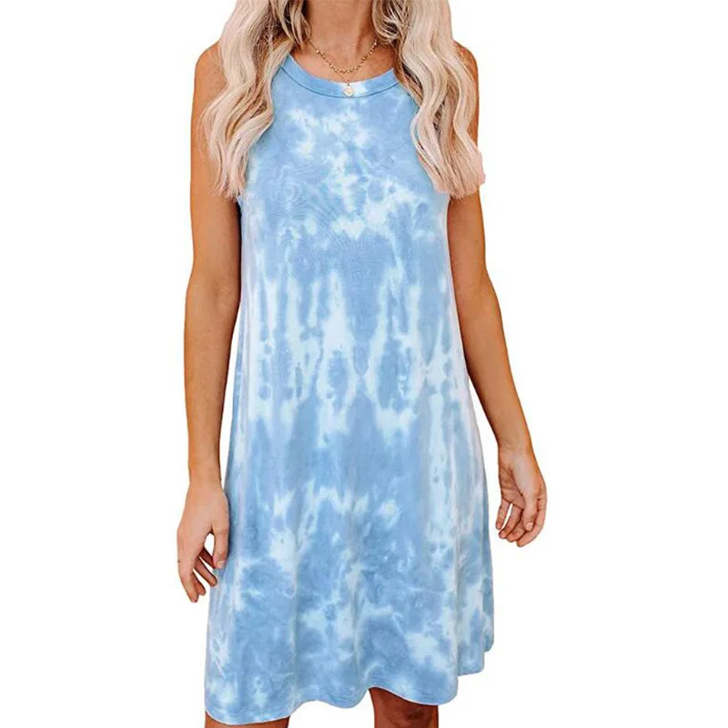 

2021 European and American spring and summer new tie dye tapered loose vest sleeveless dress