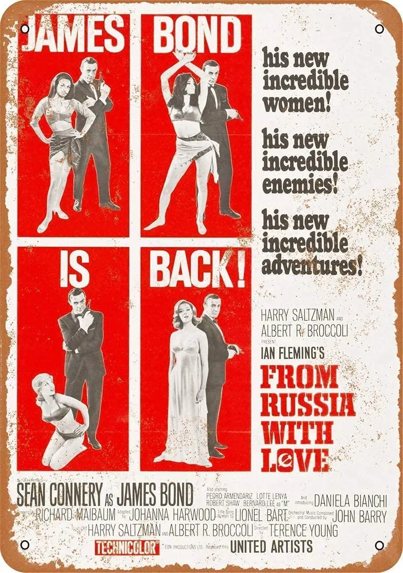 

1964 Джеймс Бонд из России с любовью металлический жестяной знак Ретро винтажный знак для дома и бара Настенный декор 20x30 см