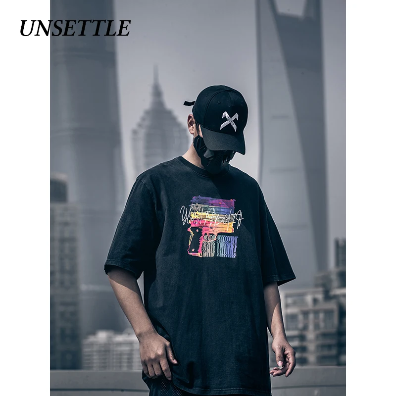 UNSETTLE 2020SS Harajuku Мужская/женская футболка с принтом в виде старого пистолета летняя