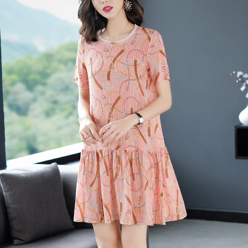 Женское платье из натурального шелка в Корейском стиле модное миди с принтом