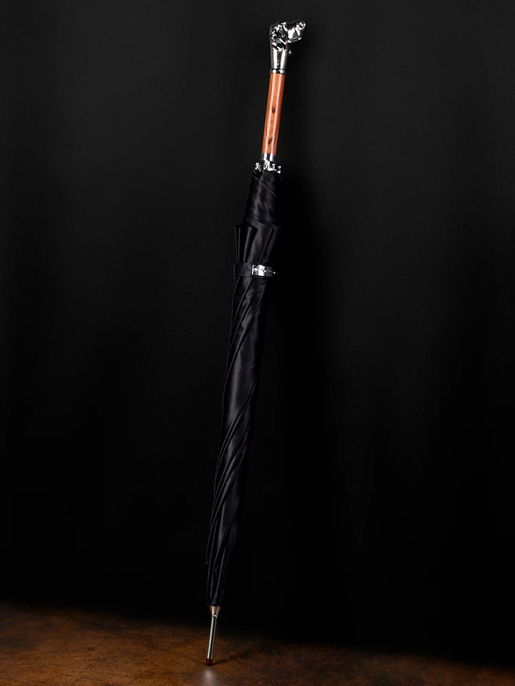 Economici Ombrello Di Lusso In Metallo Uomo Antivento Creativo Manico Lungo Ombrello Per Cani Doppio Strato In Legno Regenschirm Utensili Da Cucina EI50UA