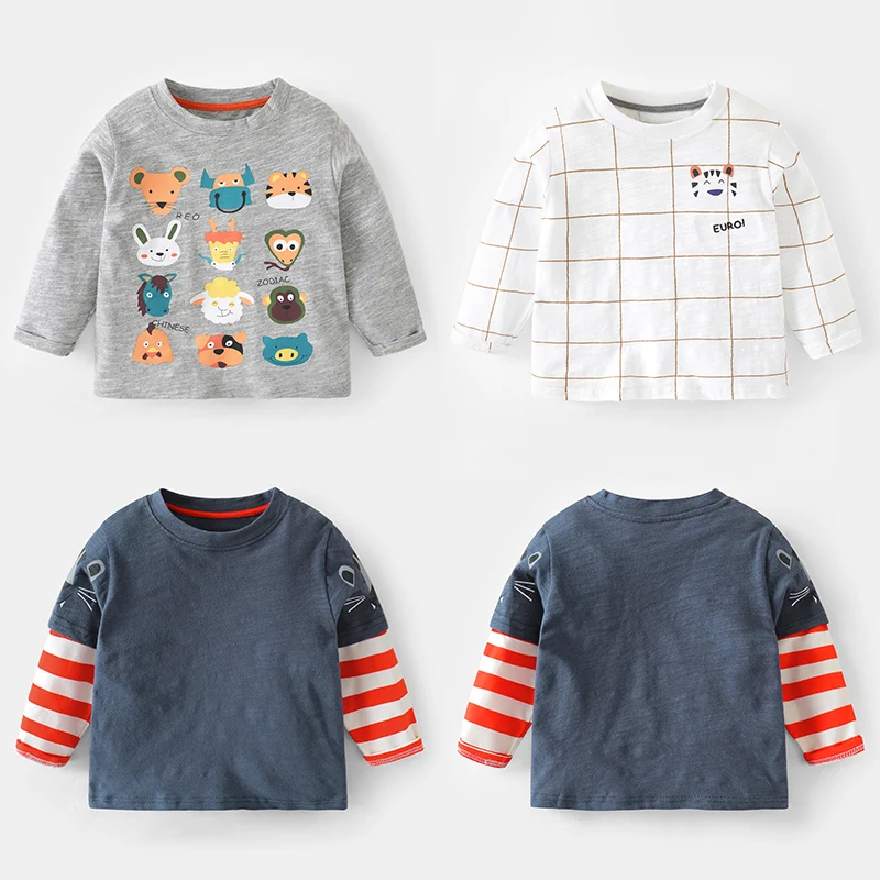 

Boy's Long-Sleeved T-shirt Fake Two-Piece Spring and Autumn Children's Clothing Children's Bottoming Shirt Kid Baby Tide