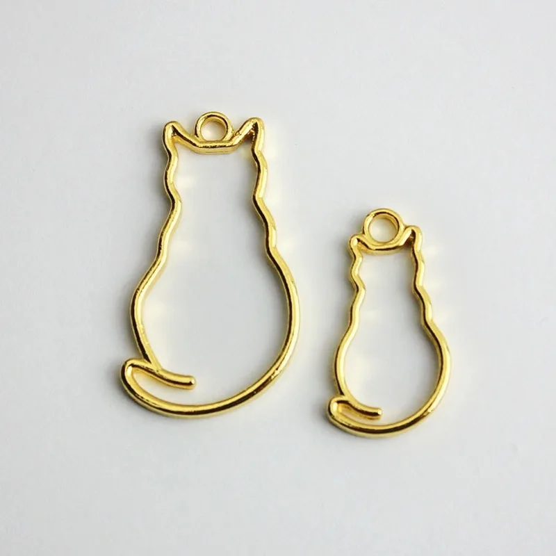 

Kawaii Cat Back Resin Jewelry DIY Open Bezels Metal Frame Pendant Gold UV Charms Bezel Setting Cabochon Setting Jewelry Making