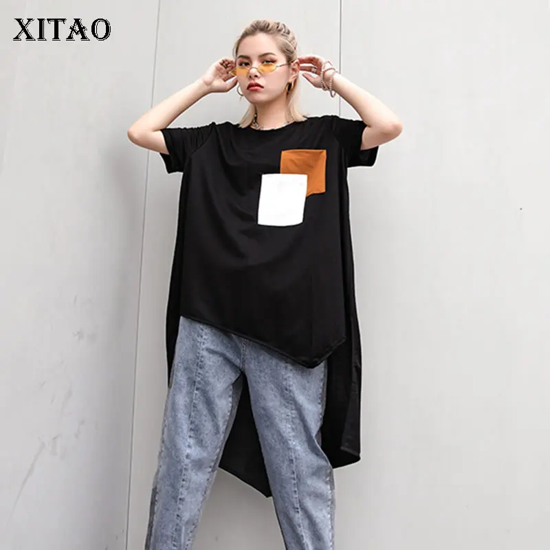Женский Повседневный пуловер XITAO свободный однотонный с короткими рукавами и