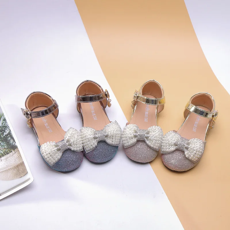 

Демисезонные новые детские туфли на плоской подошве с бантом для девочек, модные туфли мэри джейн золотого цвета для принцесс, кожаные туфл...