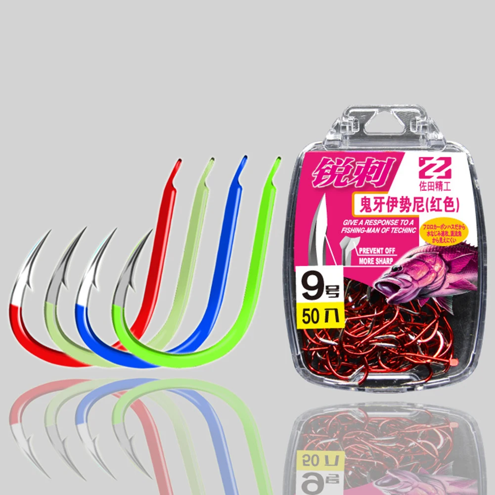 50Pcs Steel Luminous Fish Hook Barbed 3#-15# Series In Fly Fishhooks Worm Pond Fishing Bait Holder Jig Hole Accessories | Спорт и