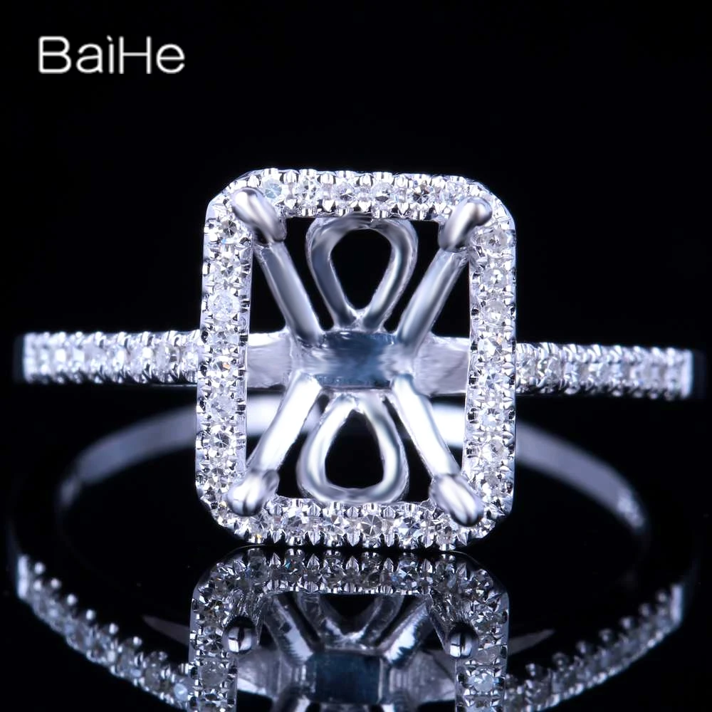 

BAIHE Solid 14K White Gold Cushion Semi Mount Ring Women Man Fine Jewelry טבעת חצי הר Halbmontierter Ring حلقة نصف محمولة