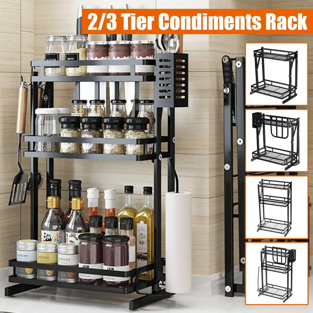 

2 /3 Tier Spice Rack Freestanding Organizer Shelf for Kitchen Countertop Cabinet Pantry Bathroom Office Storage Organization