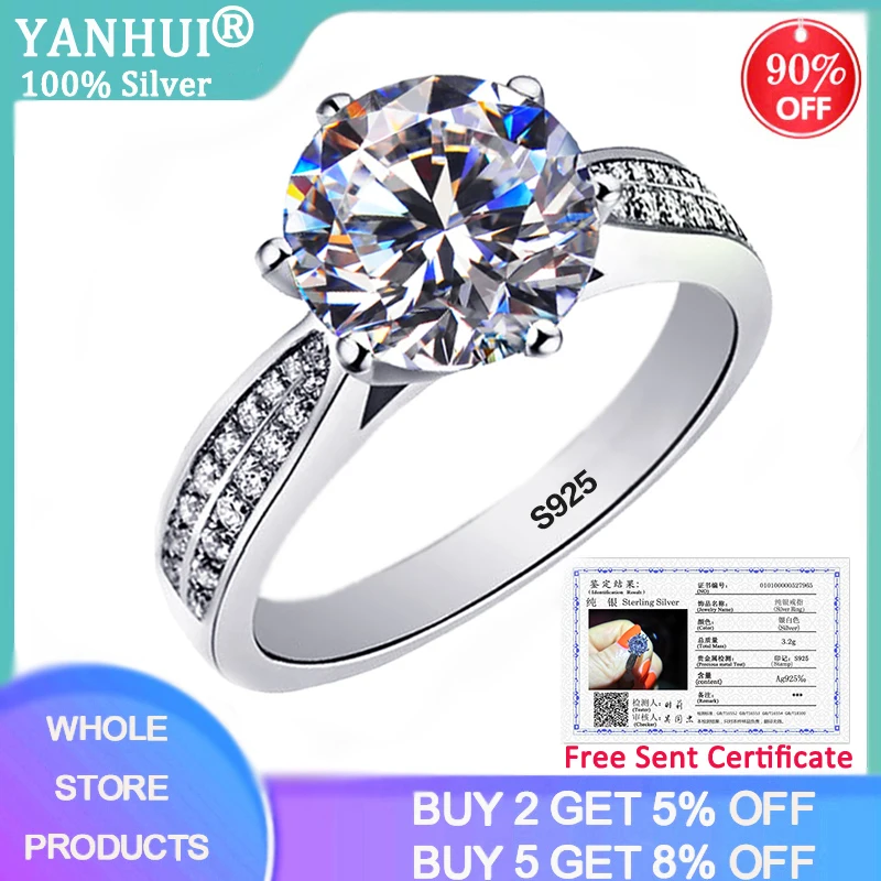 YANHUI натуральный 2.0ct циркония драгоценных камней Кольца для женщин обувь девочек