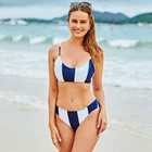 2022 Новое поступление бикини из двух частей синие полосатые купальники купальник с высокой талией сексуальная летняя пляжная одежда Монокини S  XXL