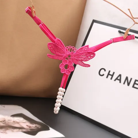 Women Lace Panties Thongs Pearl Pendant Female Embroidery G-String T-Back Briefs Underwear Adjustable Ladies Sexy Lingerie
