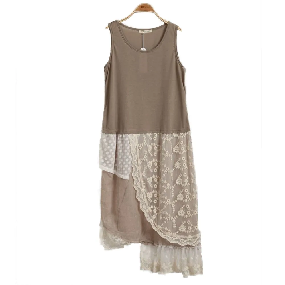 Женское асимметричное платье на бретельках повседневное Кружевное платье-майка