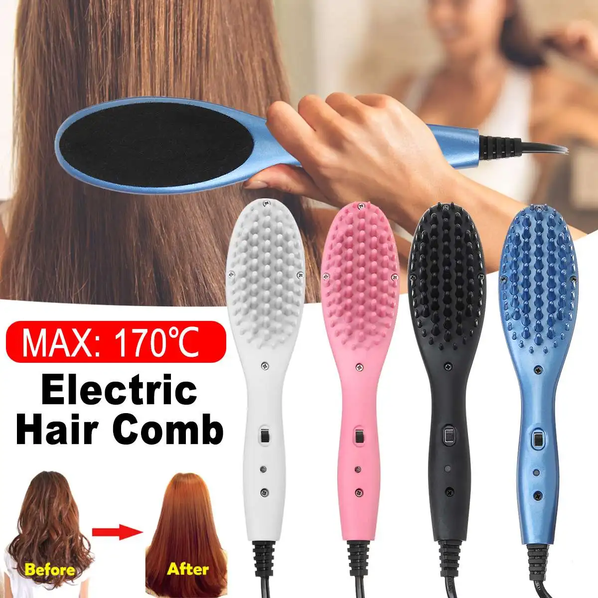 

110-240V Hair Brush Fast Hair Straightener Comb Hair Electric Straightening Brush Comb Irons Straight Hair Comb