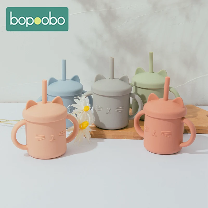 Детская посуда Bopoobo 1 шт. силиконовая чашка для питьевой воды с мультяшным котом
