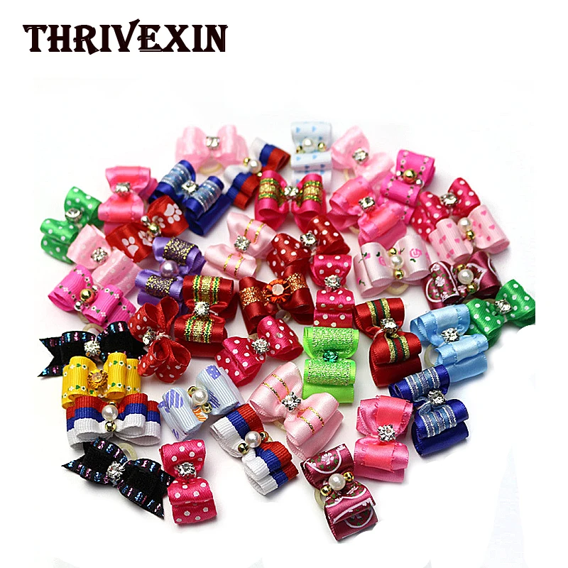 

10 Pcs Small Dogs Grooming Bows Hair Accessories Puppy Teddy Yorkshirk Dog Hair Rubber Bands Bows Bowknot Dog Pet