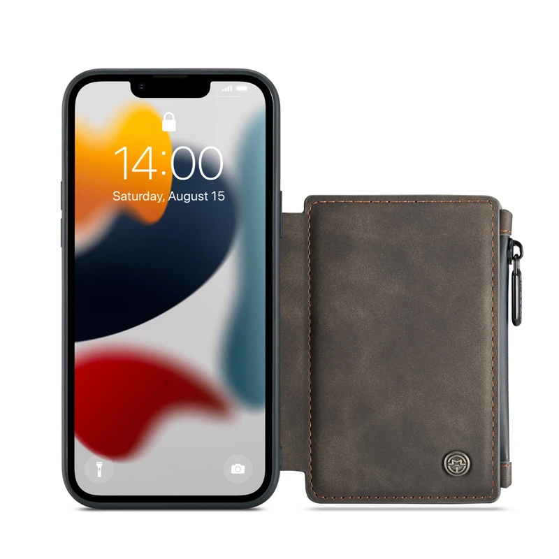 Lite Zipper Wallet Leather Phone Case For iPhone 13 12 11 Pro Max 7 8 Plus X XR XS Max Shockproof Card Slot Bracket Cover