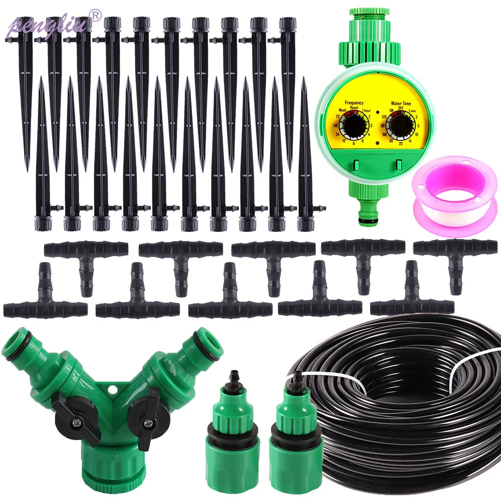 Garden Hose 20M DIY Micro Drip Irrigation kit Plant Self Automatic Watering Timer With Adjustable Dripper Irriigation