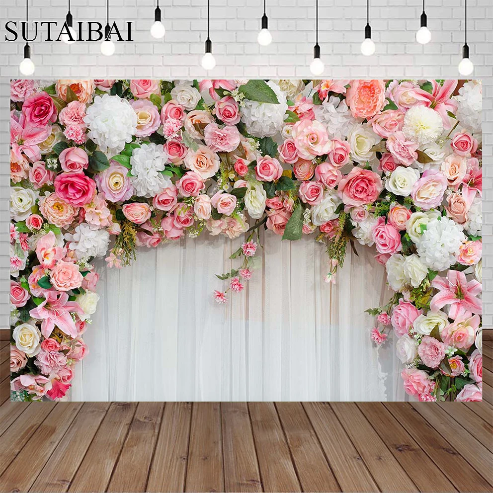 

Valentine Day Photography Backdrop Sweet Love Wood Board Flower Heart Weeding Party Decor Photographic Background Photo Studio