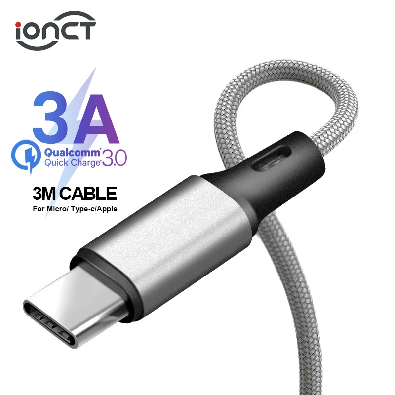 IONCT 3A Micro usb кабель для передачи данных 3 м Быстрая зарядка для iPhone Xiaomi samsung Android usb type c кабель зарядное устройство для мобильного телефона шнур провод