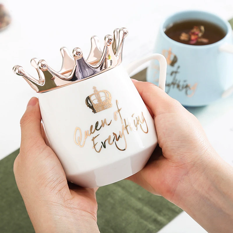 

Queen of Everything Mug With Crown Lid and Spoon Ceramic Coffee Cup Gift for Girlfriend Wife LAD-sale