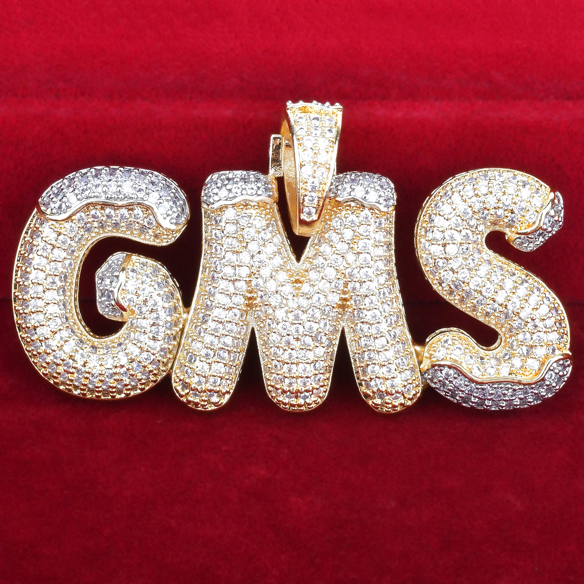 Custom Name Snow Top Bubble Letters Necklaces Pendant  Men's Zircon Hip Hop Jewelry Merry Christmas Gift