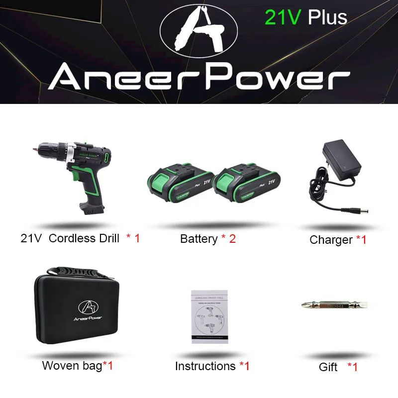 

ANEERPOWER Беспроводная дрель 12В 16В 21В 25В