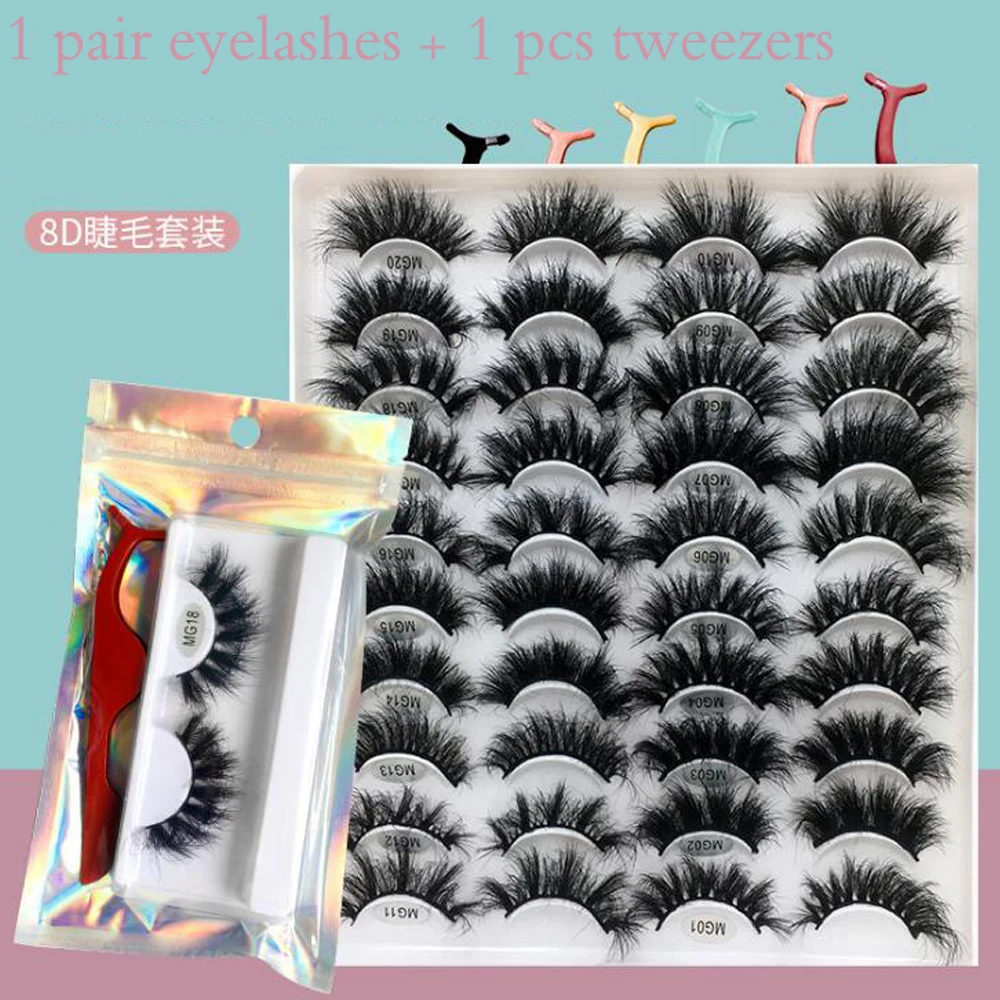 

NEW 1sets 3d Mink Lashes 25mm Set Fluffy Wholesale Handmade Lash with Applicator Packaging Box Tweezers Bulk 20mm