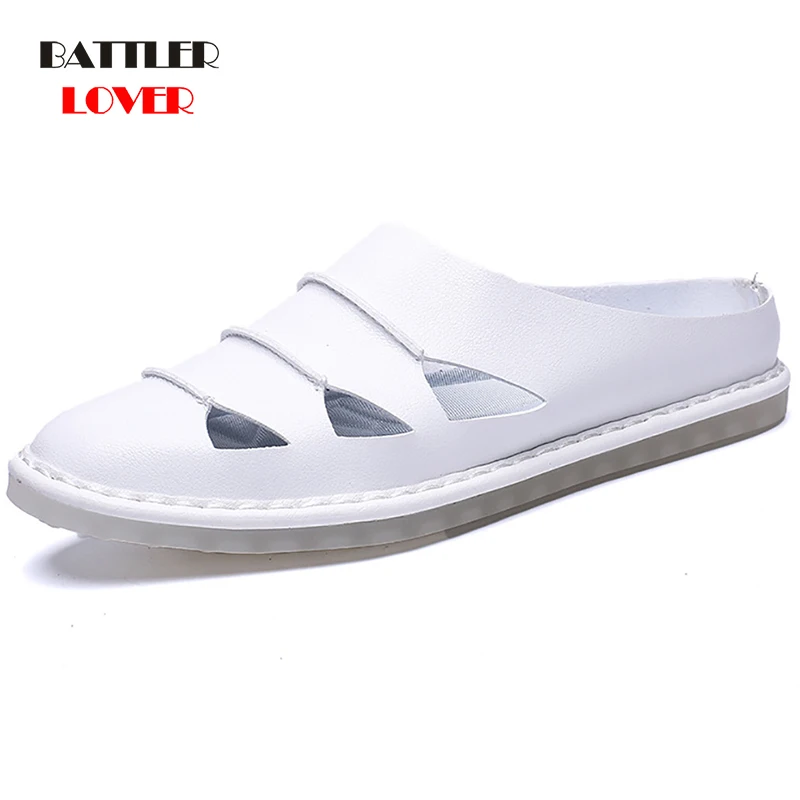 

High Quality Leather Outdoor Slippers For Men 2021 Summer Rome Casual Shoes Male Luxury Design Gladiator Sandals Plus Size 38-48