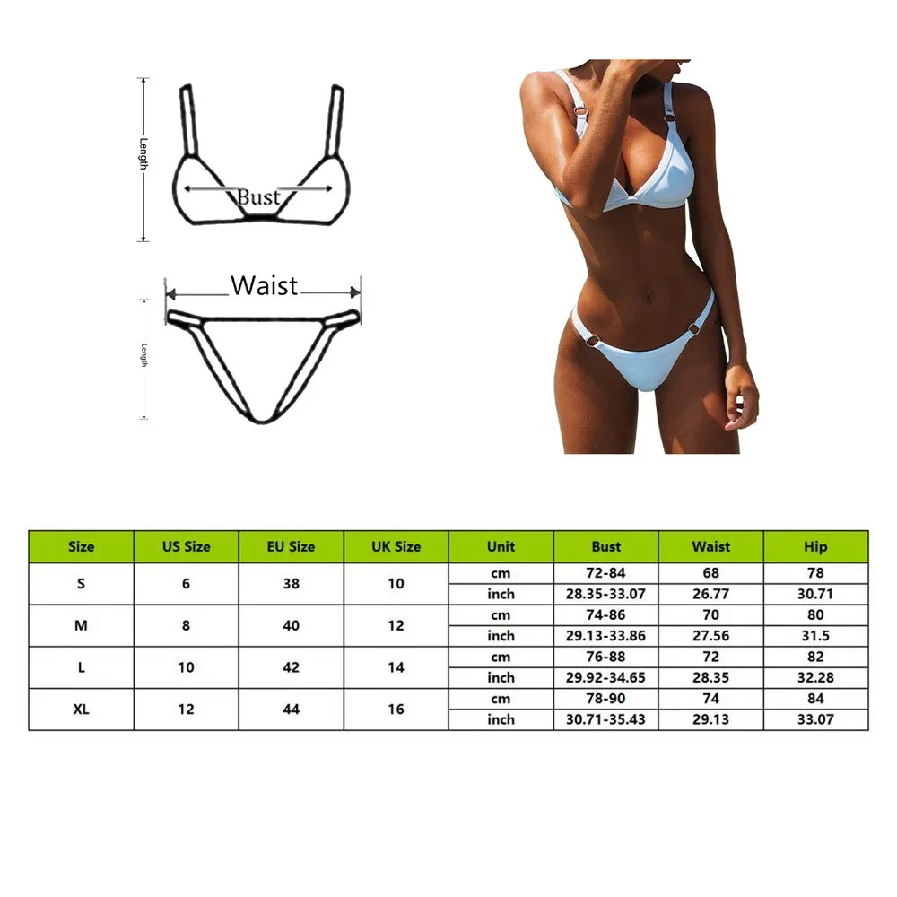 

Women Swimwear Sexy Bikini Set V Neck Beachwear Ring Bikini Two Piece Set Summer Fashion Bathing Suit Solid Color Suit 2021