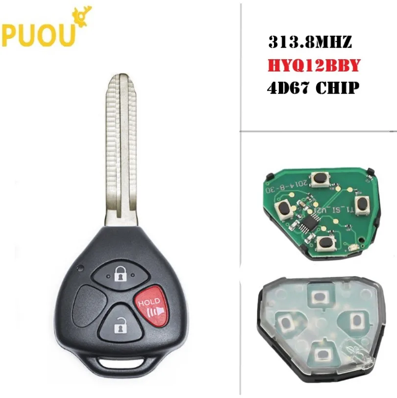 3 кнопки дистанционного ключа для Toyota Camry Rav4 2006-2010 315 МГц для Toyota HYQ12BBYkey 4D67 чип