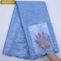 latest french tulle lace fabric with sequined 2019 high quality african nigerian mesh lace fabric light blue wedding dress a1749