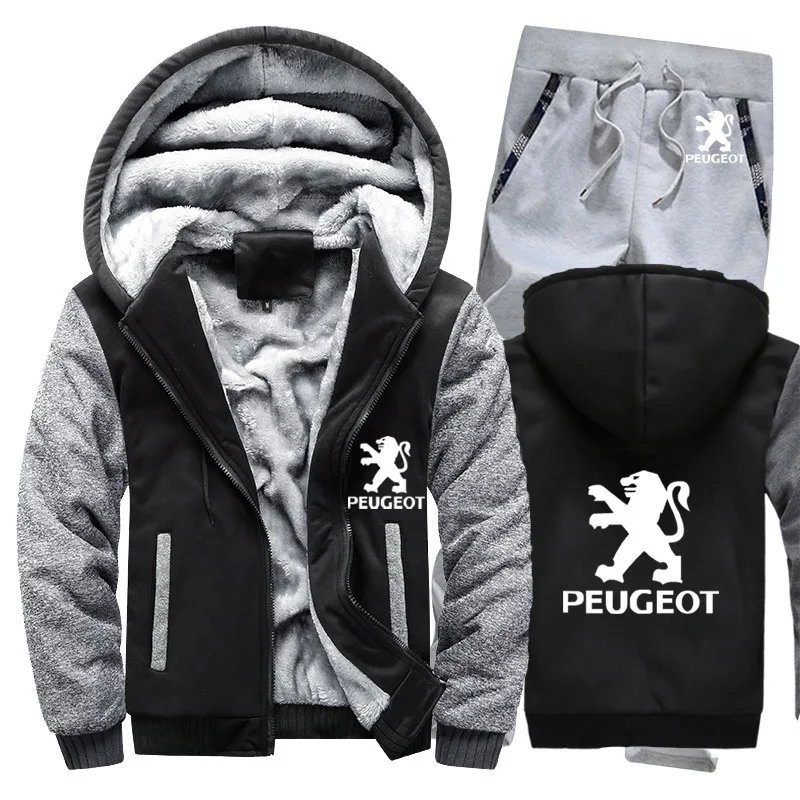 Зимняя мужская толстовка с капюшоном peugeot Car Logo, мужские толстовки с капюшоном, костюм толстый теплый флис, хлопковый спортивный костюм на молнии, мужская куртка+ штаны, комплекты из 2 предметов - Цвет: 808