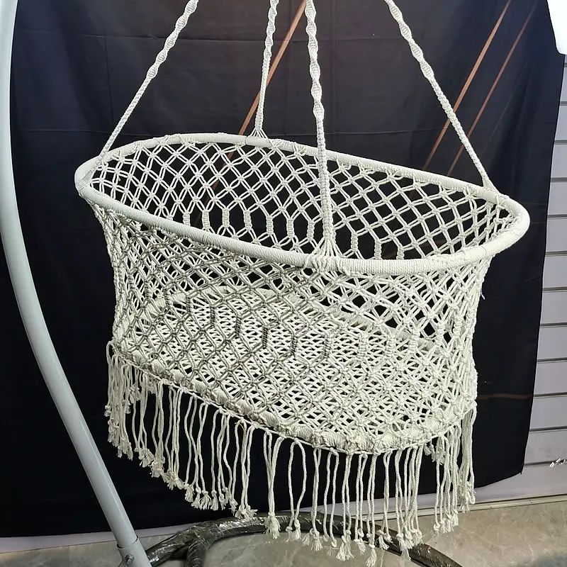 

Children's Outdoor Swing, Hand-Woven Cotton Hanging Chair, Indoor Bedroom Tassel Hammock, Suitable for Babies From 0-6 Months