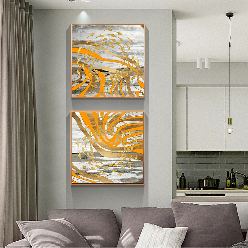 

Abstract Golden Fish Animal Art Painting Wall Decor Canvas Posters Prints Home Modern Classical Decoration For Living Room