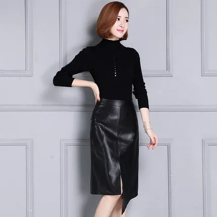 Кожаная юбка с высокой талией из овчины K95|Женские юбки| |