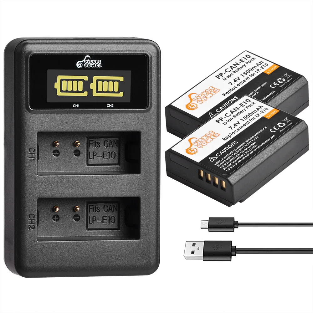 

Аккумулятор 1500 мА · ч, LP-E10 LPE10 LP E10, зарядное устройство с двумя USB-разъемами для Canon 1100D, 1200D, 1300D, Rebel T3, T5, KISS, X50, X70