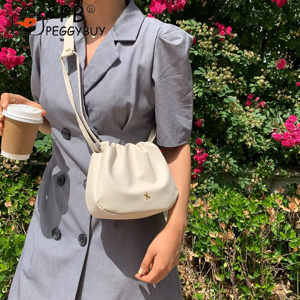 

Casual Pure Color Chain Handbag Purse Fashion PU Drawstring Pleated Messenger Bag Women Scissor Small Shoulder Bags