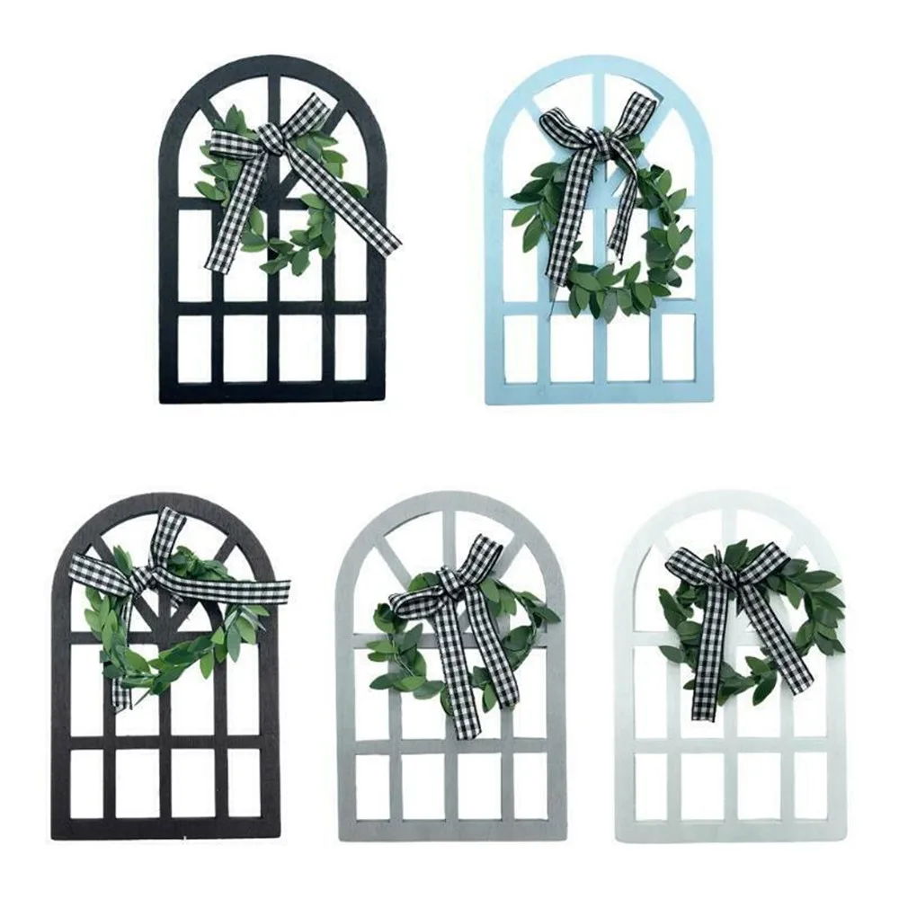 

Wooden Farmhouse Window Tiered Tray Decoration Plaid Rustic Cathedral Arch Window Sign Shelf Spring Summer Stand Photo Prop