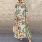 Женское винтажное платье-макси из хлопка и льна, длинный Свободный Повседневный Сарафан в стиле бохо с цветочным принтом и рукавом 34, лето