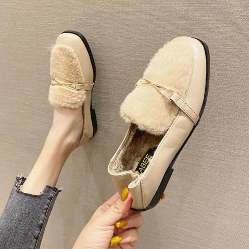 

2020 Winter Shoes Women Flats Warm Fur Shoes Office Ladies Party Shoes Brand Woman Casual Flat Footwear A3077