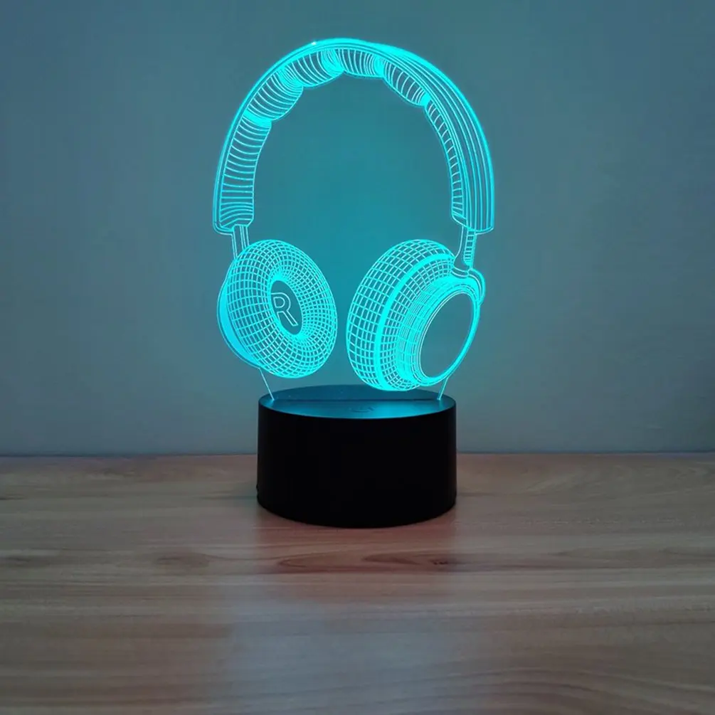 

3D Illusion Lamp Headset Colorful LED Touch Sensor Remote Control Night Light Acrylic Board Nightlight Desktop Ornament Lighting