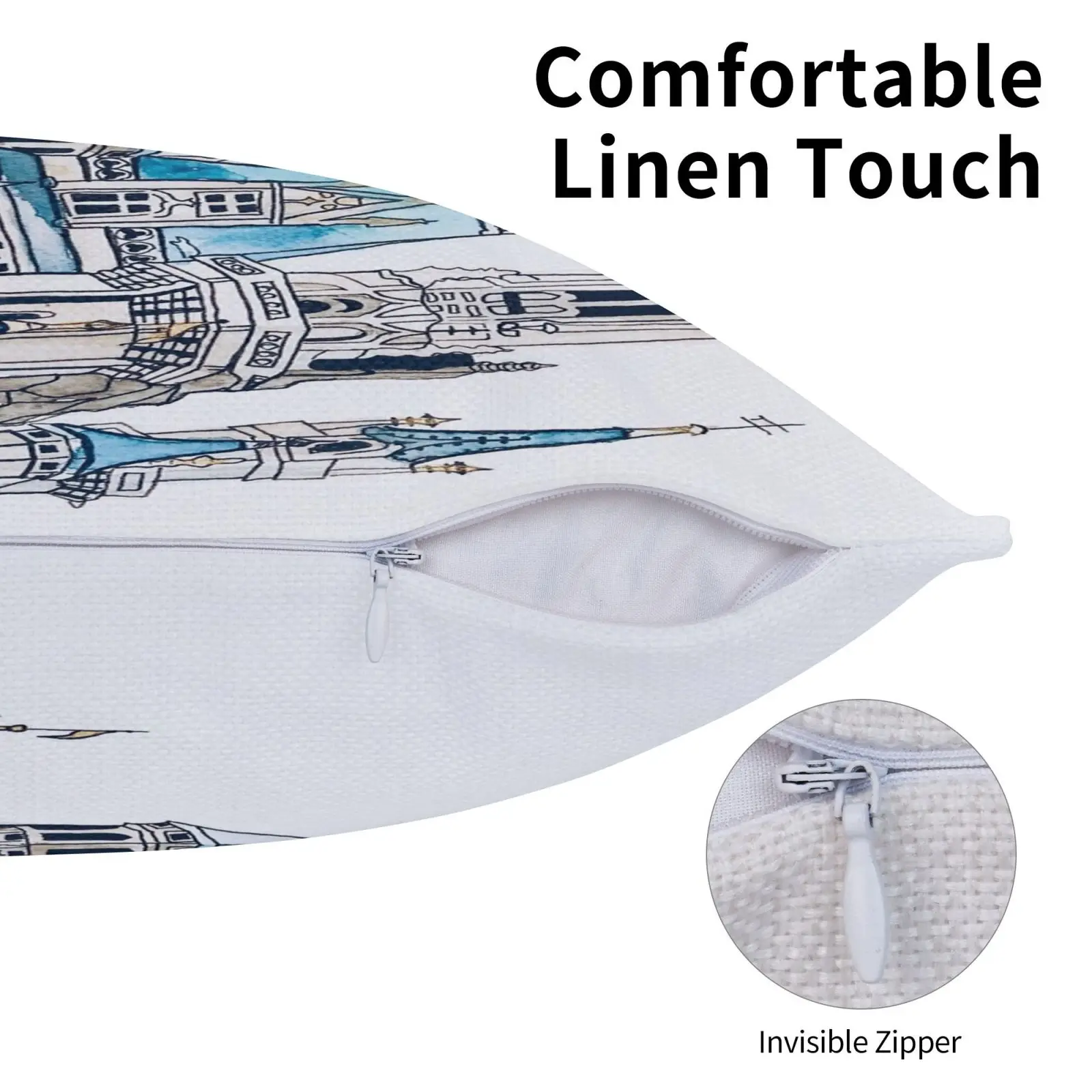 Чехол-наволочка из льняной плюшевой ткани с акварельным принтом и волшебным