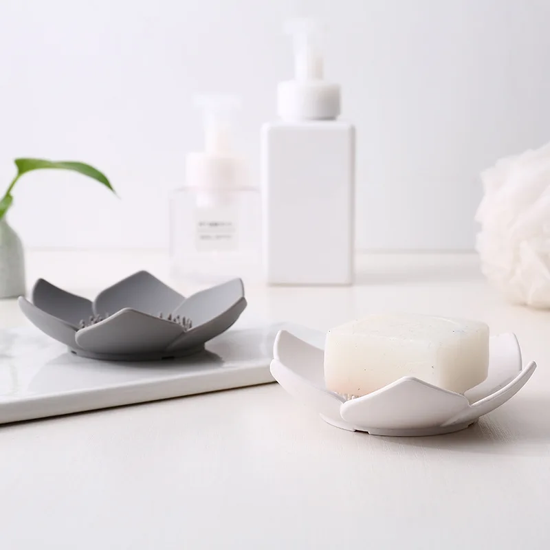 

Silicone Shower Soap Dish Box Holder Bathroom Bath Shelves Storage Zeep Lotus Toilet Washroon 2pc/lot