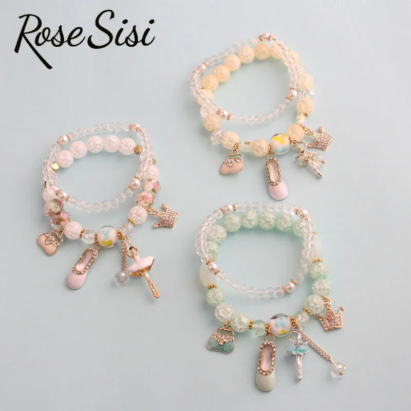 Розовый женский браслет sisi в Корейском стиле летний простой с короной для